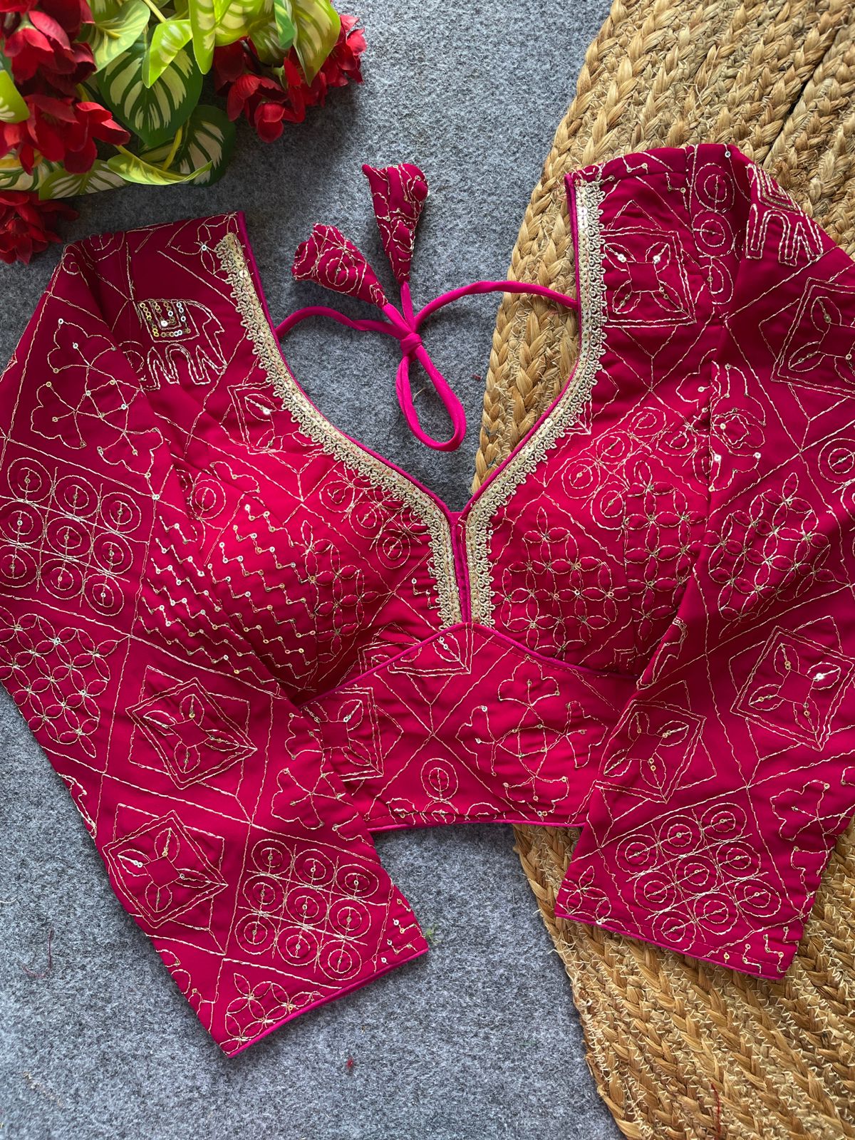 Sabyasachi Style Premium Gujarat Work Blouse-Pink
